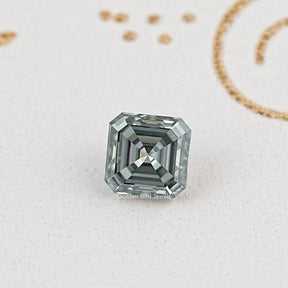 Front View Of Grey Asscher Cut Moissanite Loose Gemstone
