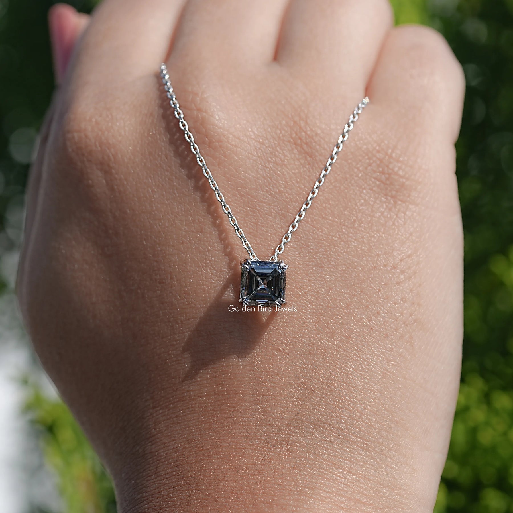 Gray Asscher Moissanite Solitaire Pendant