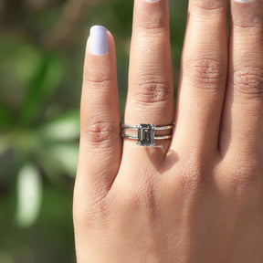 Gray Emerald Shaped Moissanite Engagement Ring