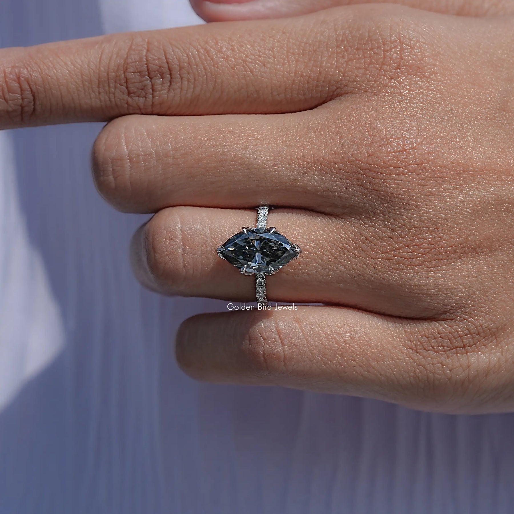 Gray Marquise Moissanite Accent Stone Ring