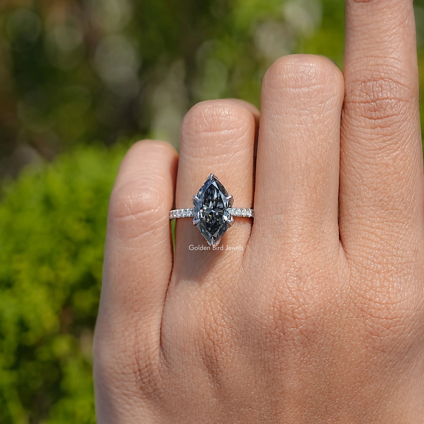 Gray Marquise Moissanite Accent Stone Ring