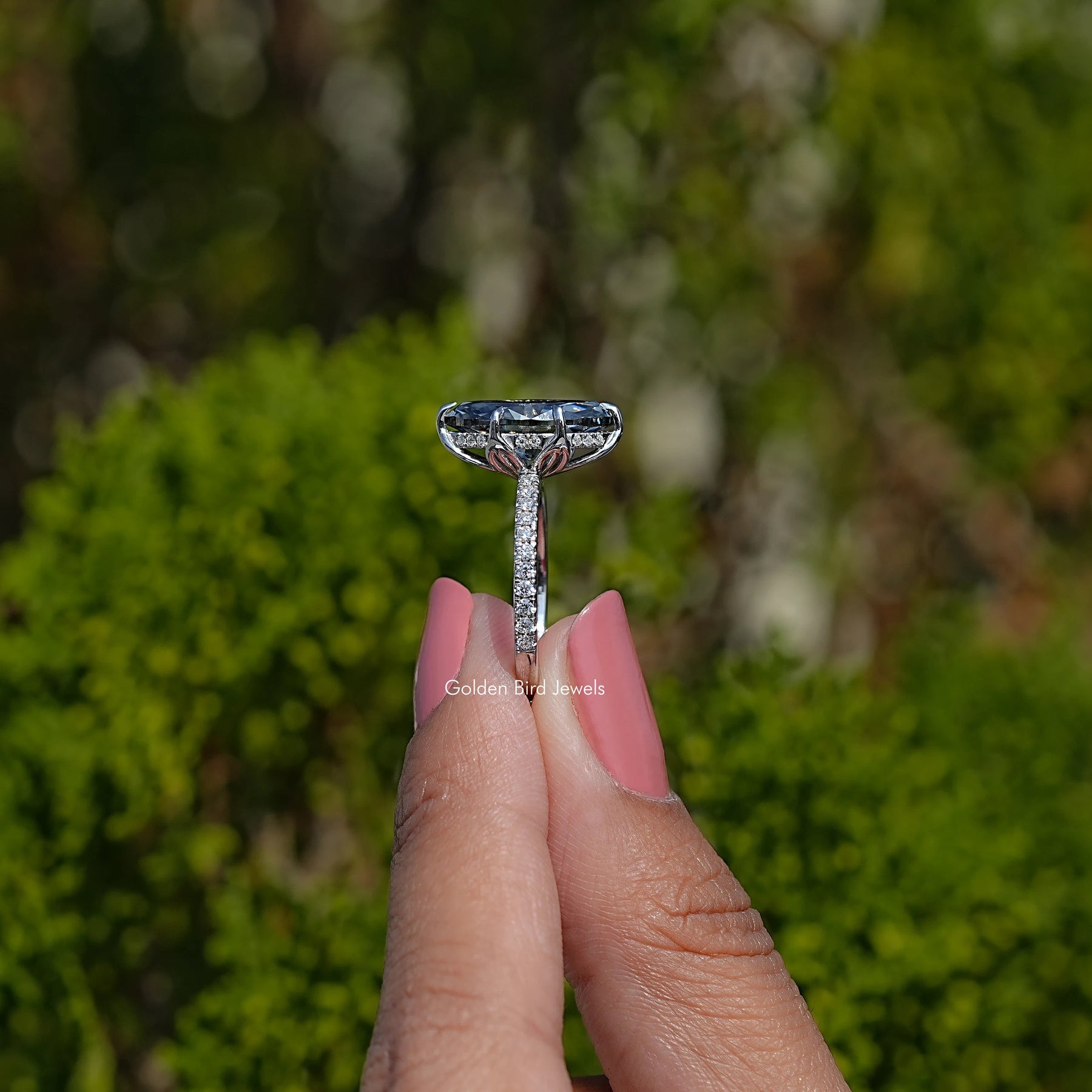 Gray Marquise Moissanite Accent Stone Ring