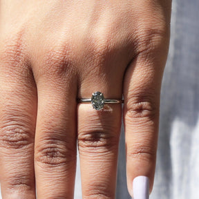 Gray Oval Cut Moissanite Solitaire Ring