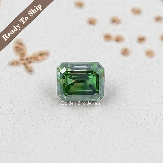 Green Emerald Cut Moissanite Gemstone