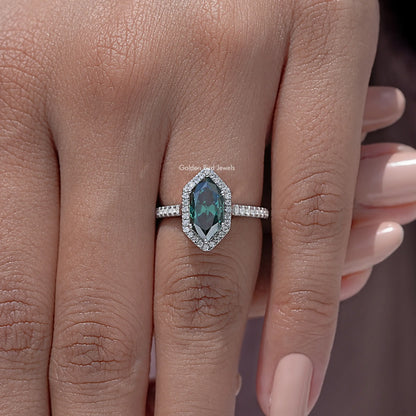 Dutch Marquise Moissanite Gemstone Halo Accent Ring