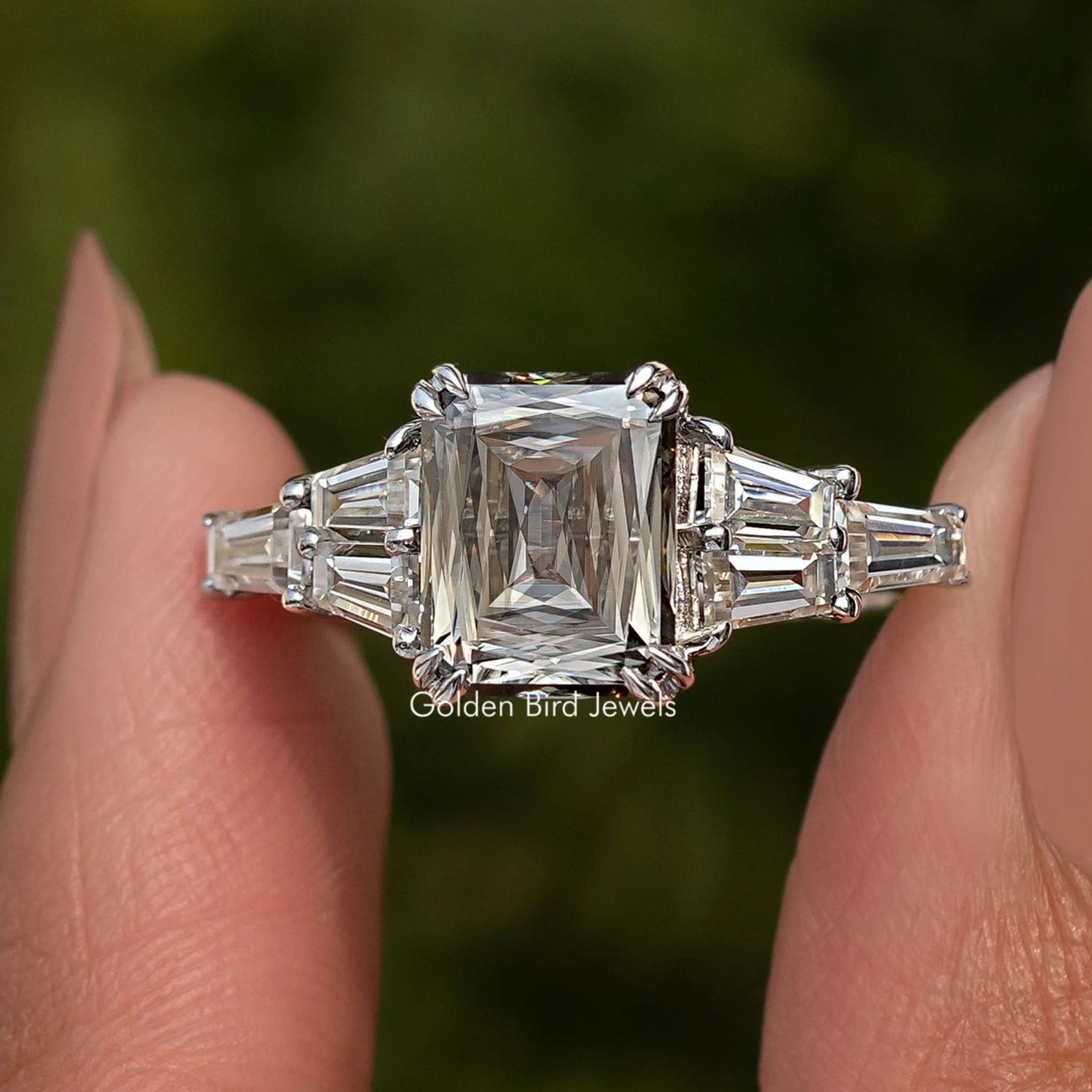 Grey Criss Cut Moissanite Bridge Accent Set Ring