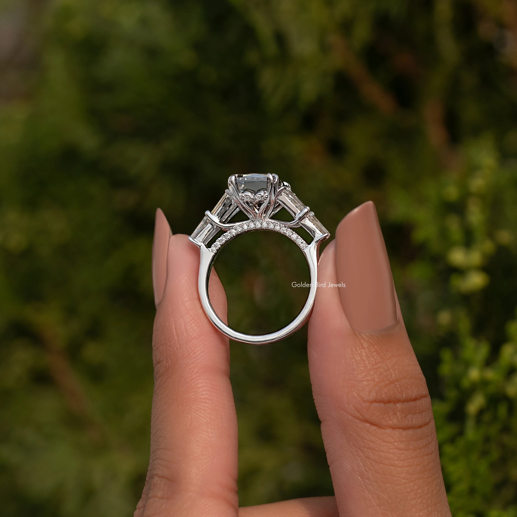 Grey Criss Cut Moissanite Bridge Accent Set Ring