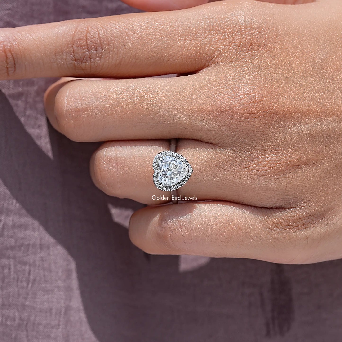 Heart Cut Moissanite Diamond Halo Anniversary Ring