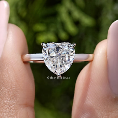 Heart Cut Moissanite Gemstone Hidden Halo Wedding Ring