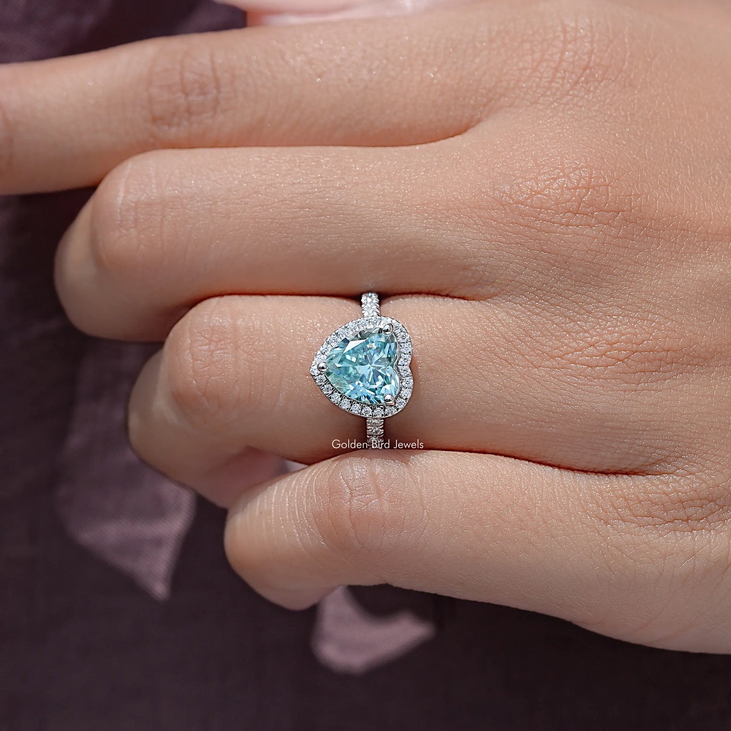 Heart Cut Blue Gemstone Accent Wedding Ring