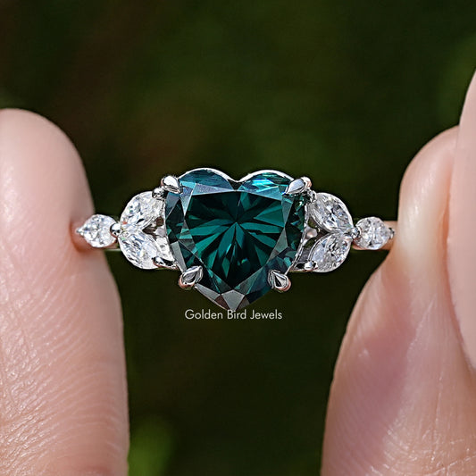 Green Heart Cut Gemstone Moissanite Wedding Ring