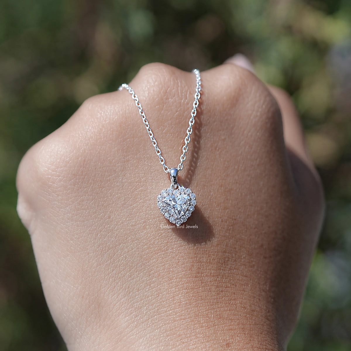 Front View of Heart Shaped Halo Pendant In Lab Diamond