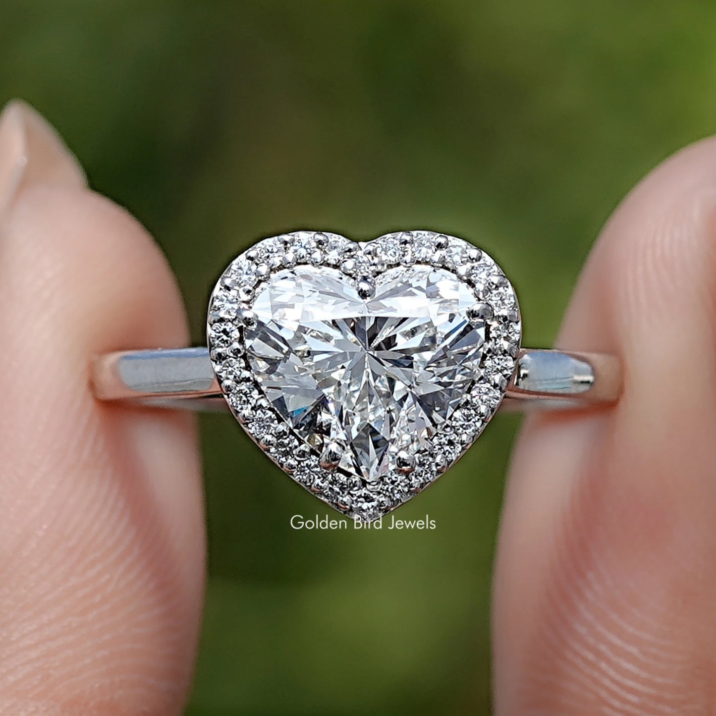 Front View of Heart Cut Lab Diamond Halo Engagement Ring