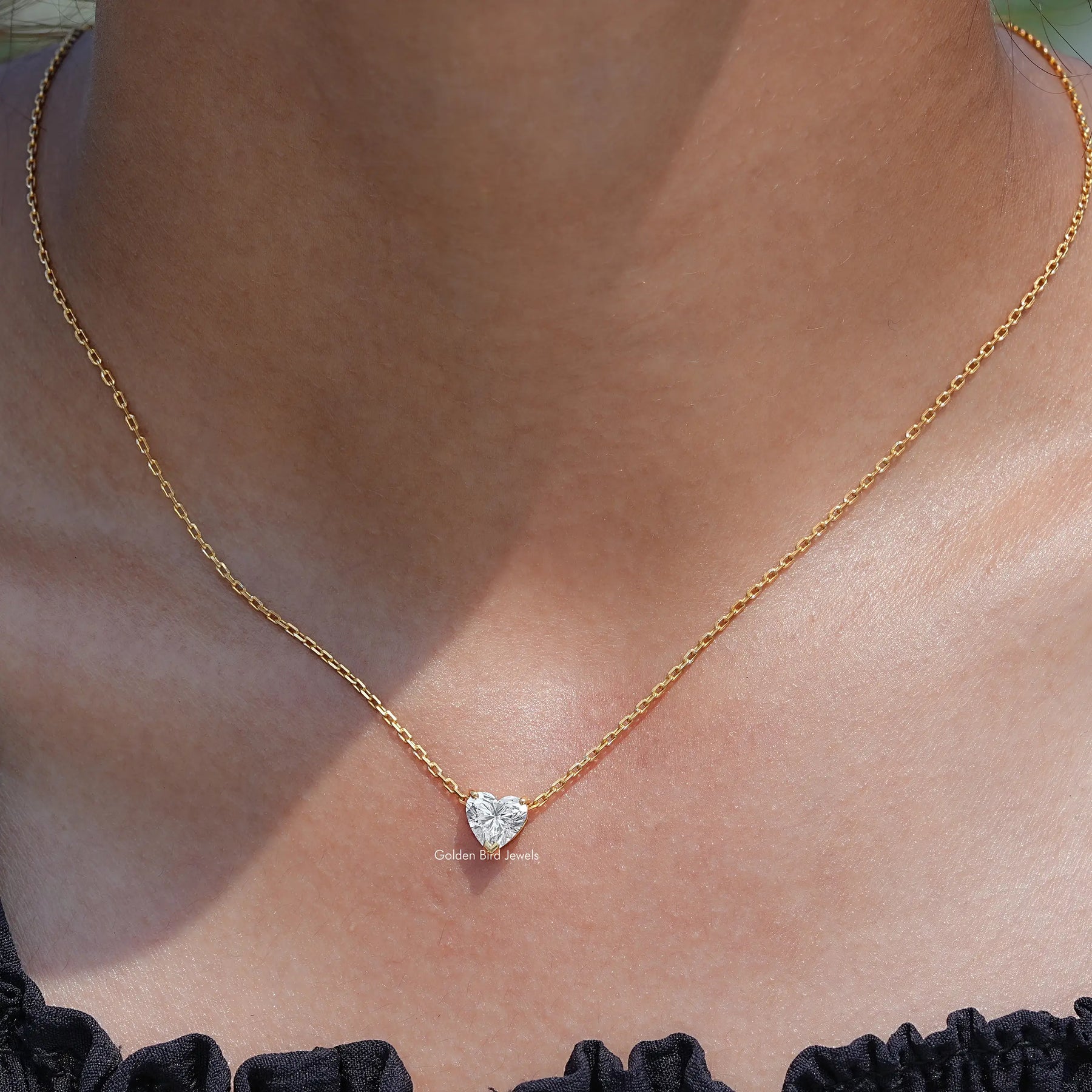 View of lab-grown diamond heart pendant 