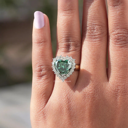 View of Moissanite Halo Engagement Ring In Yellow Gold
