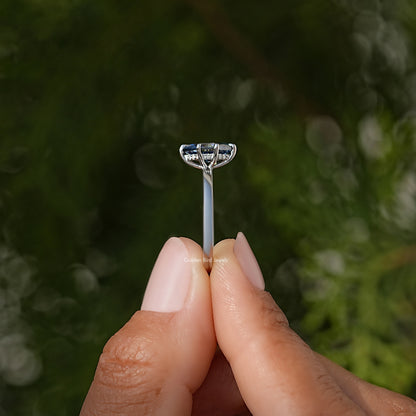 Blue Dutch Marquise Cut Moissanite Hidden Halo Ring