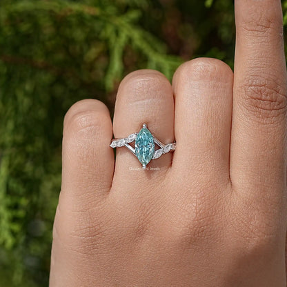Green Marquise Moissanite Gemstone Floral Wedding Ring