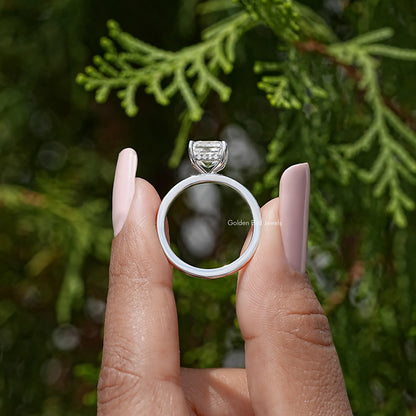Asscher Cut Moissanite Gemstone Hidden Halo Ring