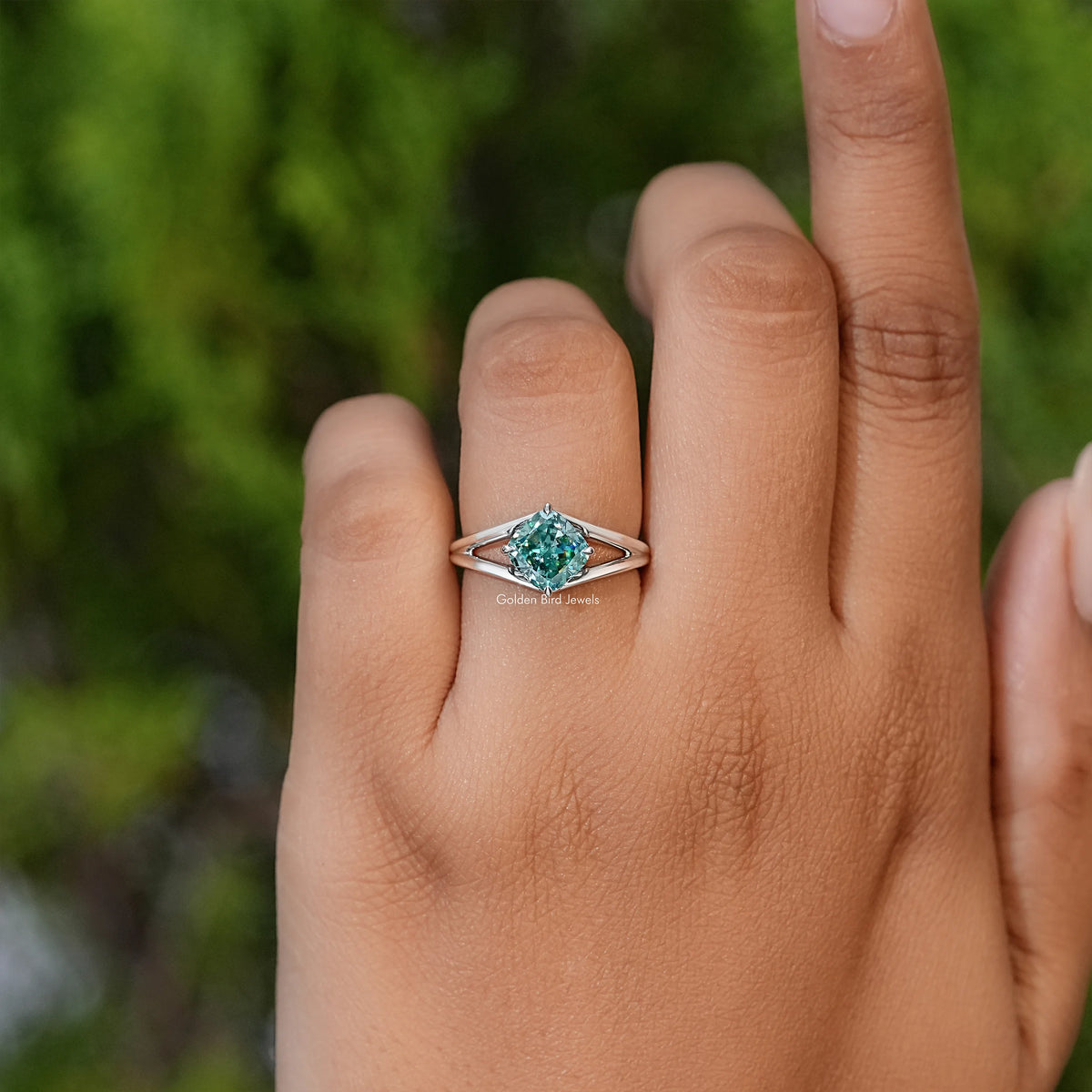 Cushion Moissanite Split Shank Wedding Ring