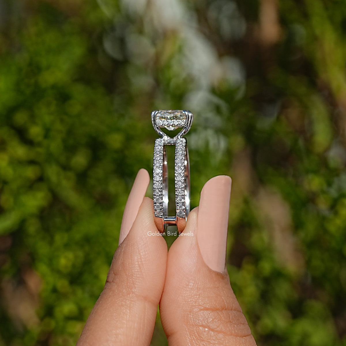 Irregular Old Mine Cushion Cut Moissanite Ring