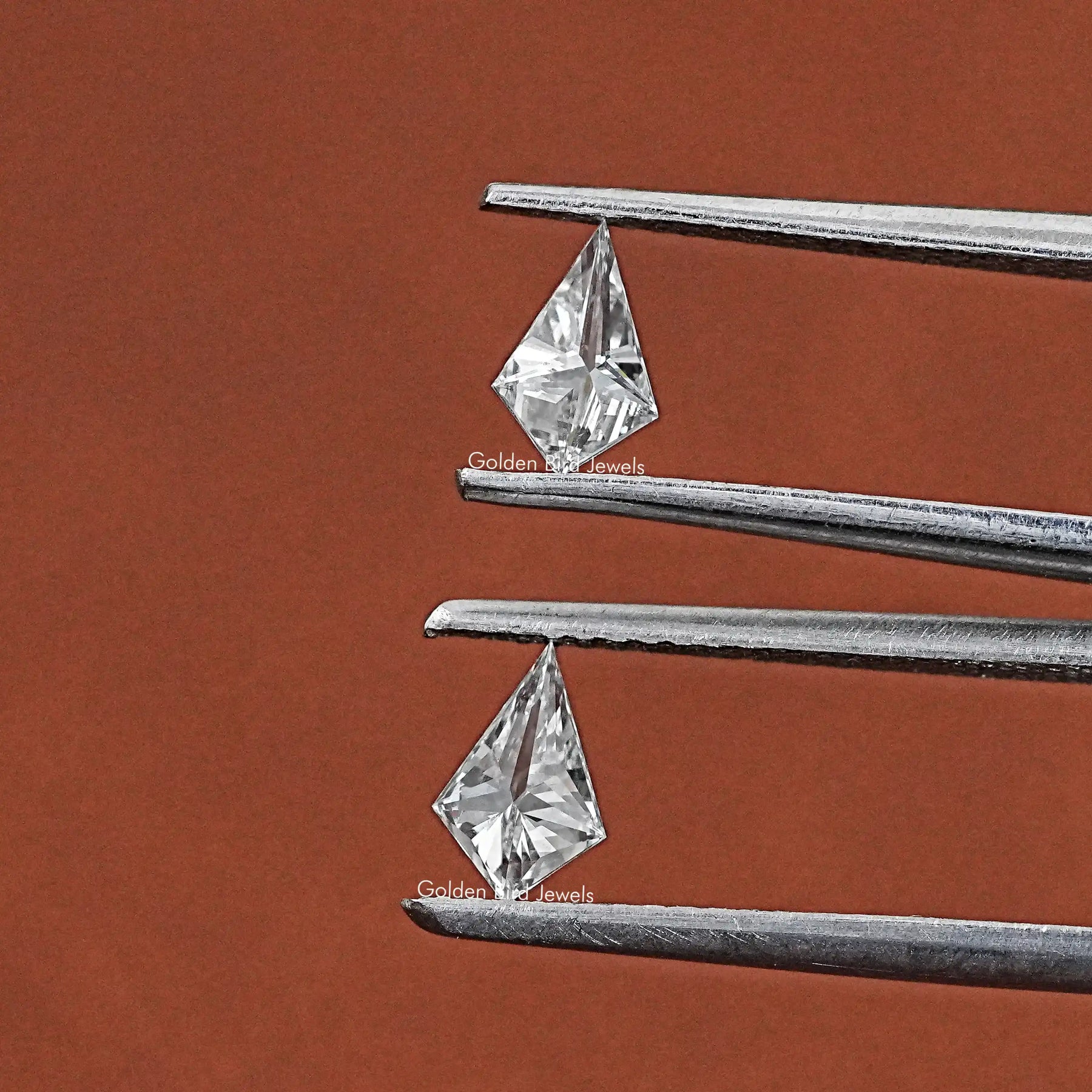 Close-Up View of Kite Shape Loose Diamond Matching Pair In White