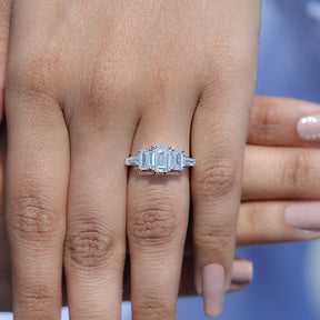 Detailed View of Diamond Brilliant Emerald Cut Five Stone Ring In White Gold