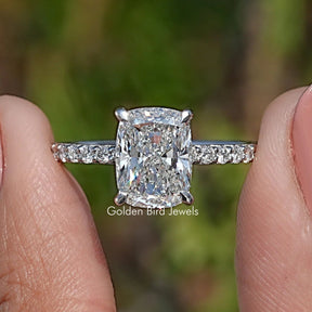 Lab Diamond Cushion Hidden Halo Engagement Ring