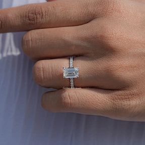 Emerald Lab Diamond Hidden Halo Engagement Ring