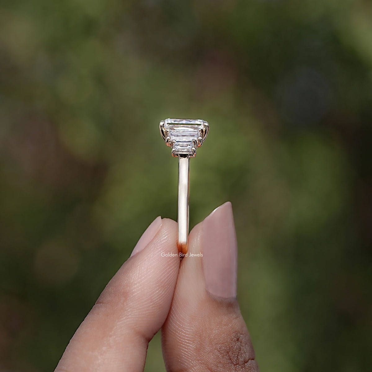 Side View of Radiant And Baguette Diamond Five Stone Ring