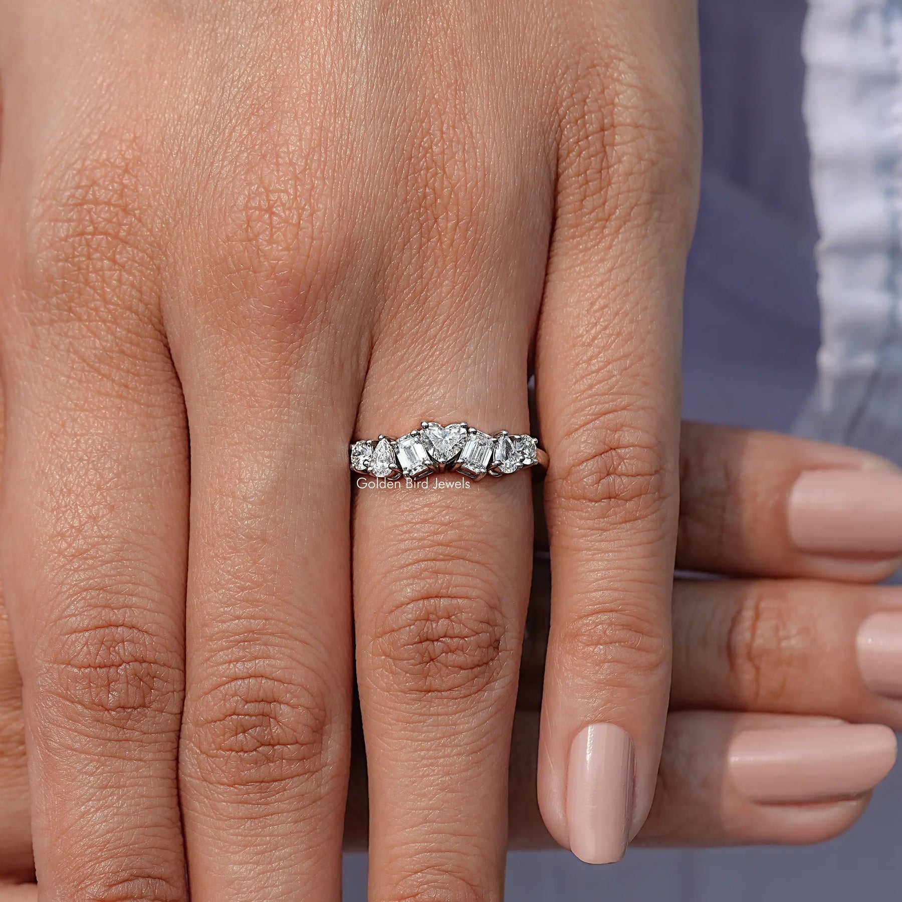 Multi Shape Lab Diamond Half Eternity Wedding Band