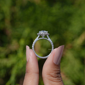 Back view of Old European Round Lab Diamond Halo Accent Ring in secure setting 