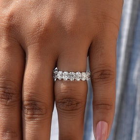 Close-Up View of Lab Grown Oval Cut Eternity Wedding Band In White Gold