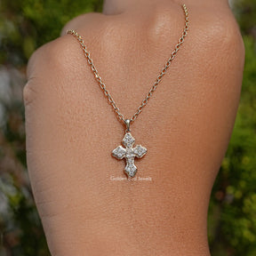 Pear And Round Lab Diamond Criss Cross Pendant