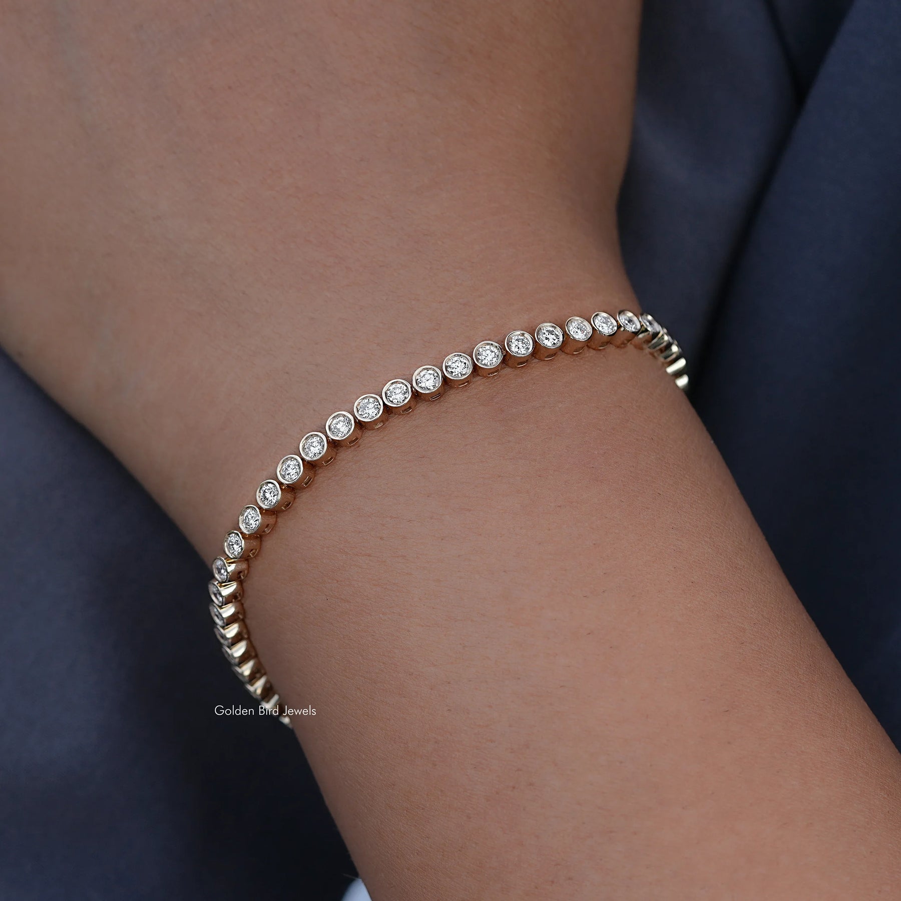 Side View Of Lab Grown Round Cut Tennis Bracelet