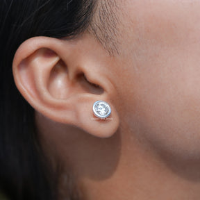 Back View of Round Cut Bezel Set Stud Earrings In Women Ear's