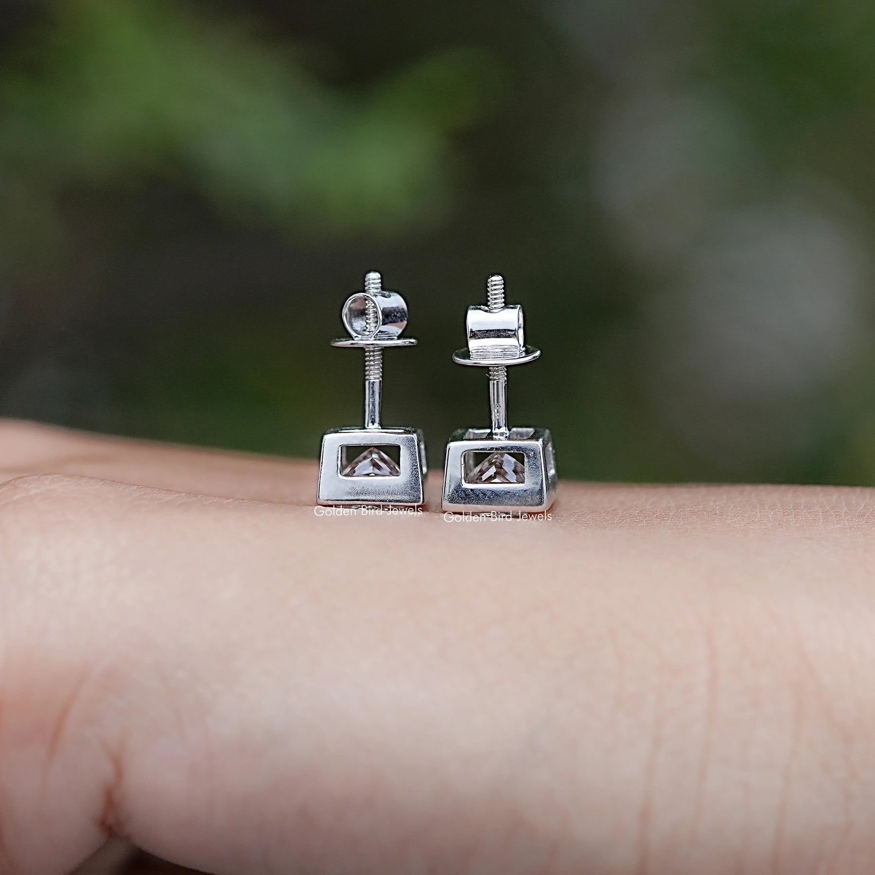 Bezel Set Princess Lab Diamond Stud Earrings