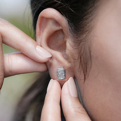 Display view of Radiant Cut Lab Grown Diamond Stud Earrings