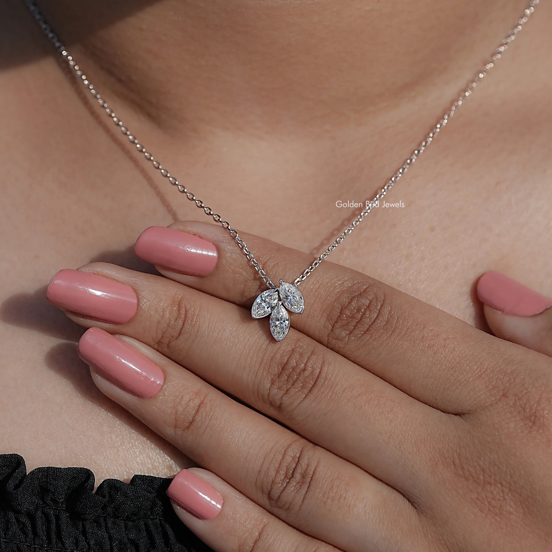Marquise Cut Lab Diamond Three Stone Pendant