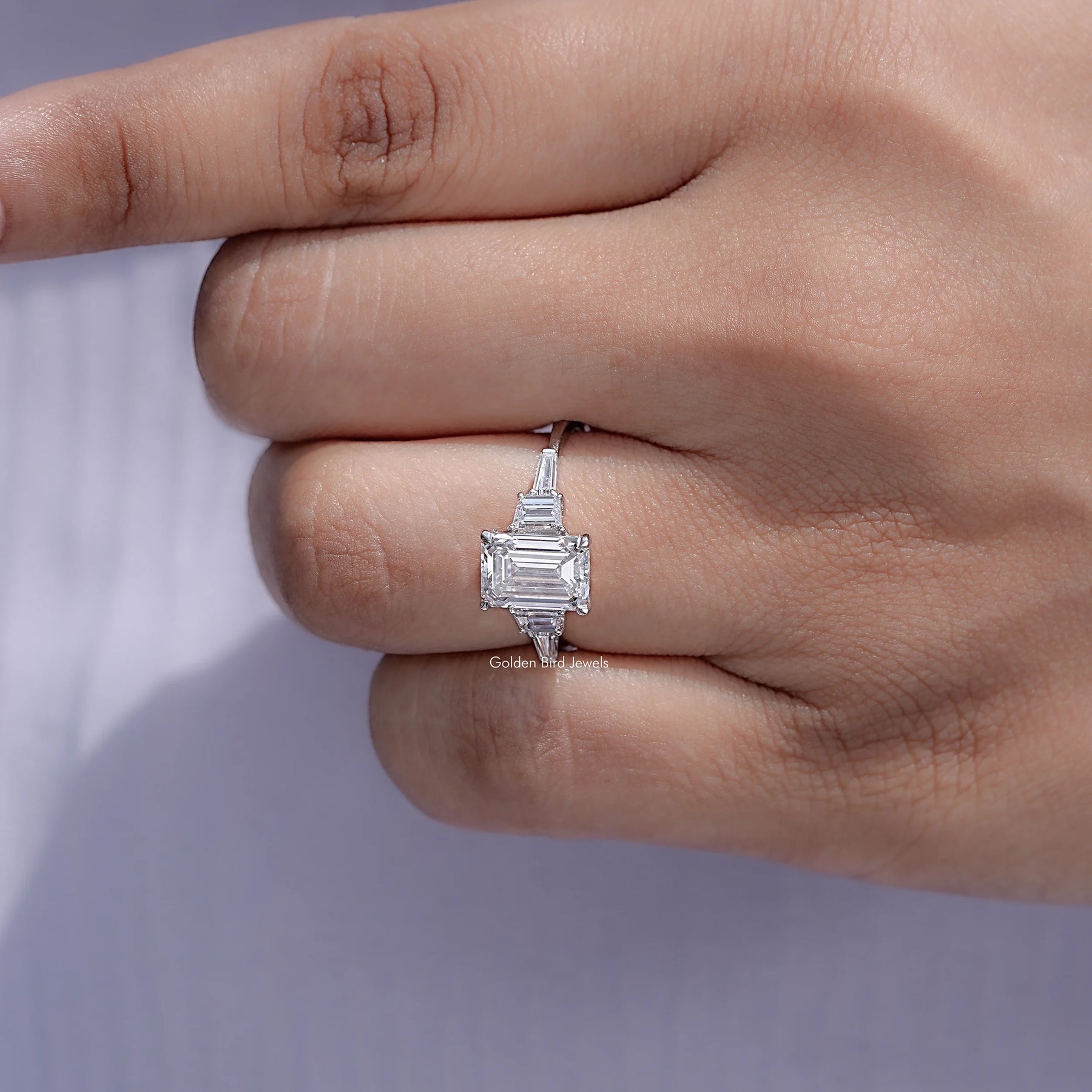 Emerald And Tapered Baguette Lab Diamond Ring