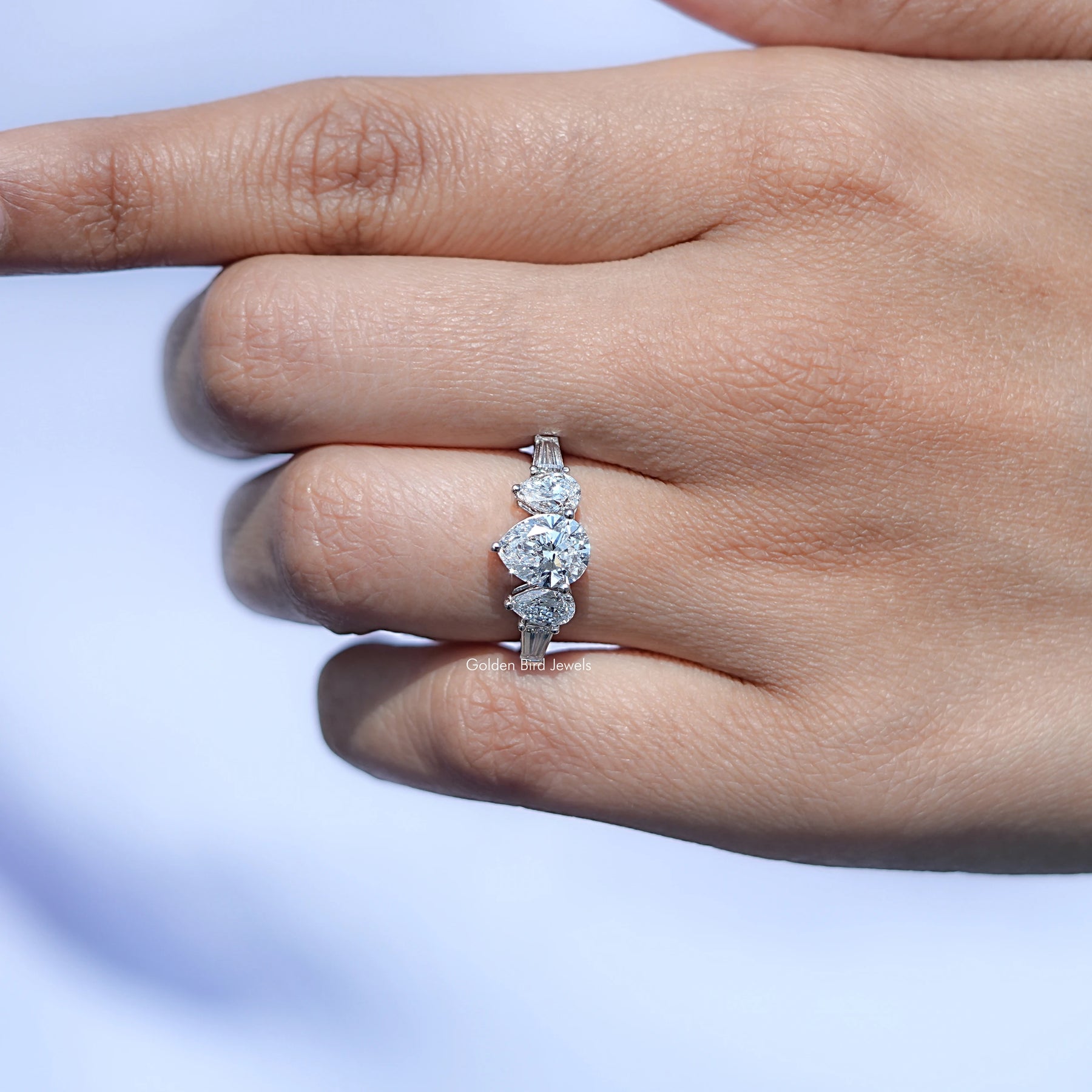 Detailed View of Lab Grown Diamond Pear Cut Five Stone Ring In White Gold