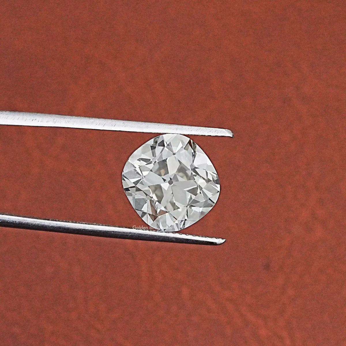 Tweezer hold on Lab Grown Old Mine Cushion Diamond