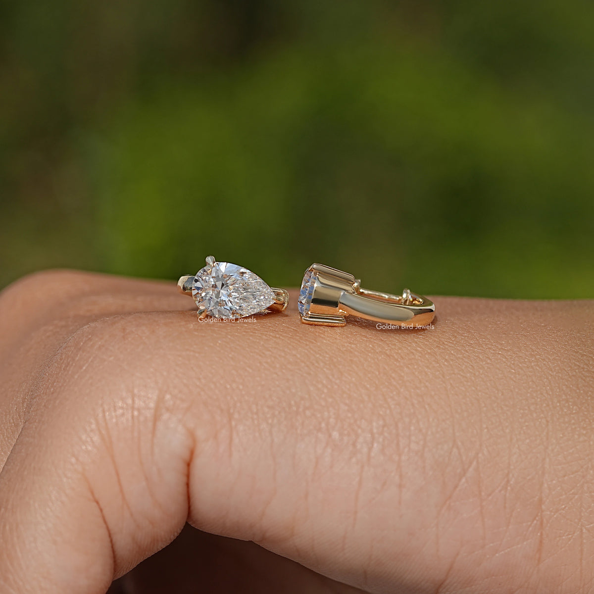 Pear Cut Lab Diamond Solitaire Huggie Hoop Earrings