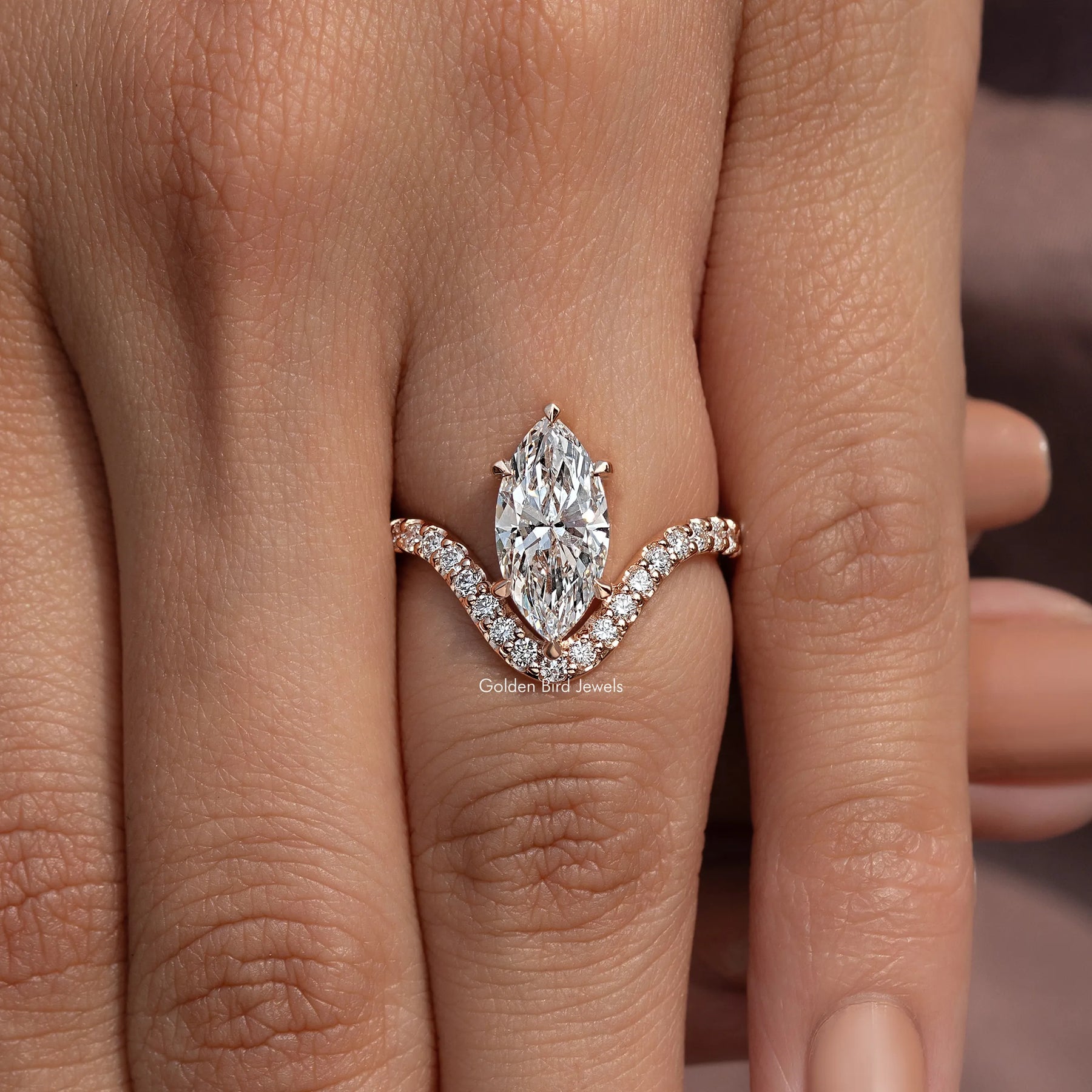 Marquise Cut Lab Grown Curved Accent  Ring