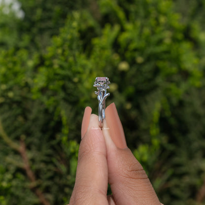 Rose Quartz Round Gemstone Leaf Style Solitaire Ring