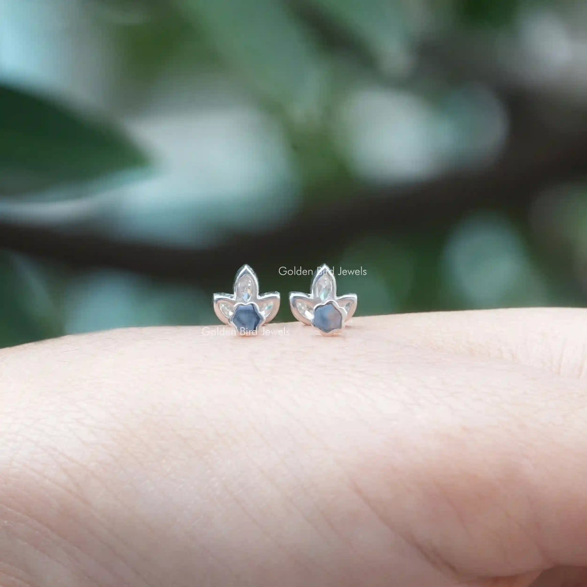 White gold marquise cut leaf stud earrings made in vvs clarity