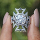 Front view of Long Art Deco Round Moissanite Engagement Ring