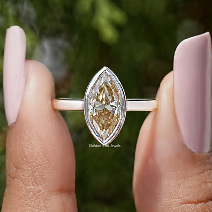 Marquise Bezel Set Diamond Moissanite Ring