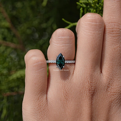 Green Marquise Moissanite Gemstone Solitaire Accent Ring