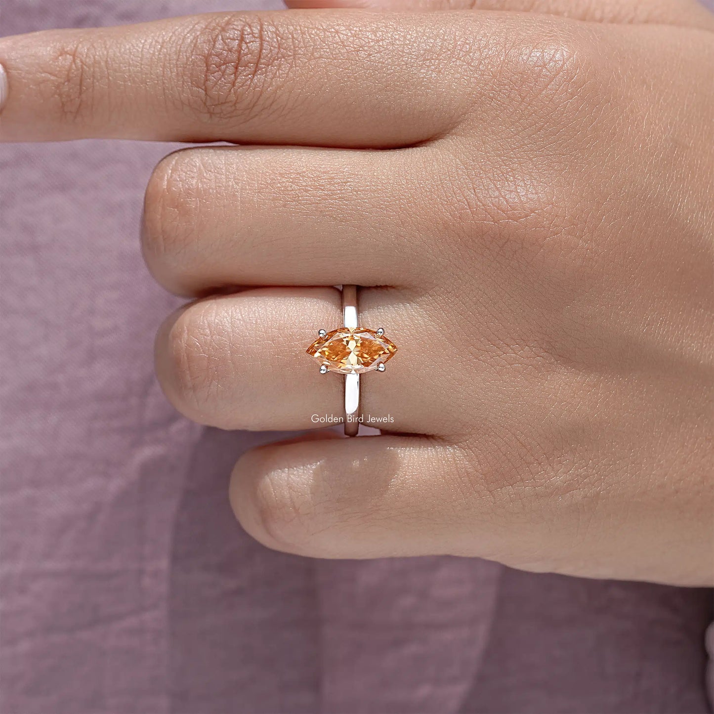 Marquise Cut Moissanite Gemstone Hidden Halo Solitaire Ring