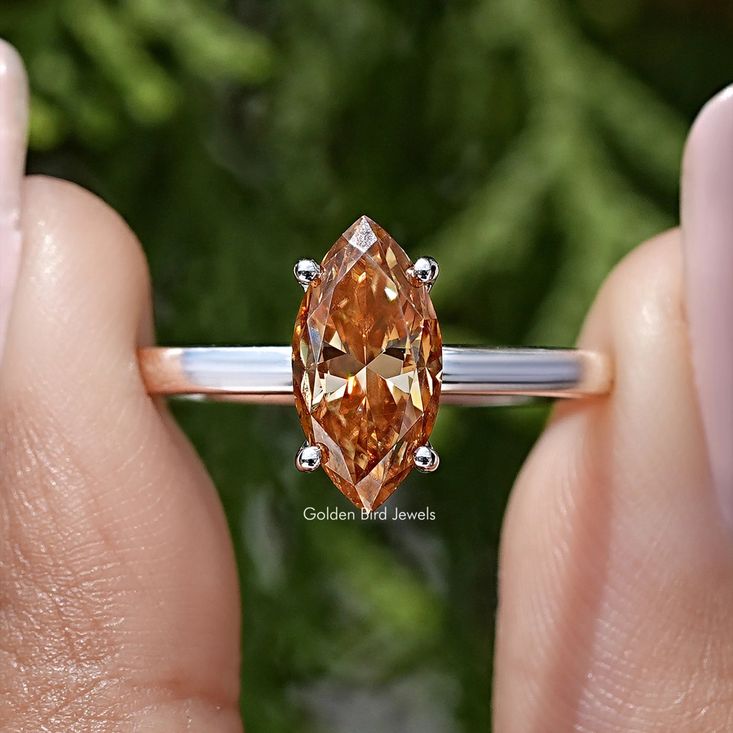 Marquise Cut Moissanite Gemstone Hidden Halo Solitaire Ring